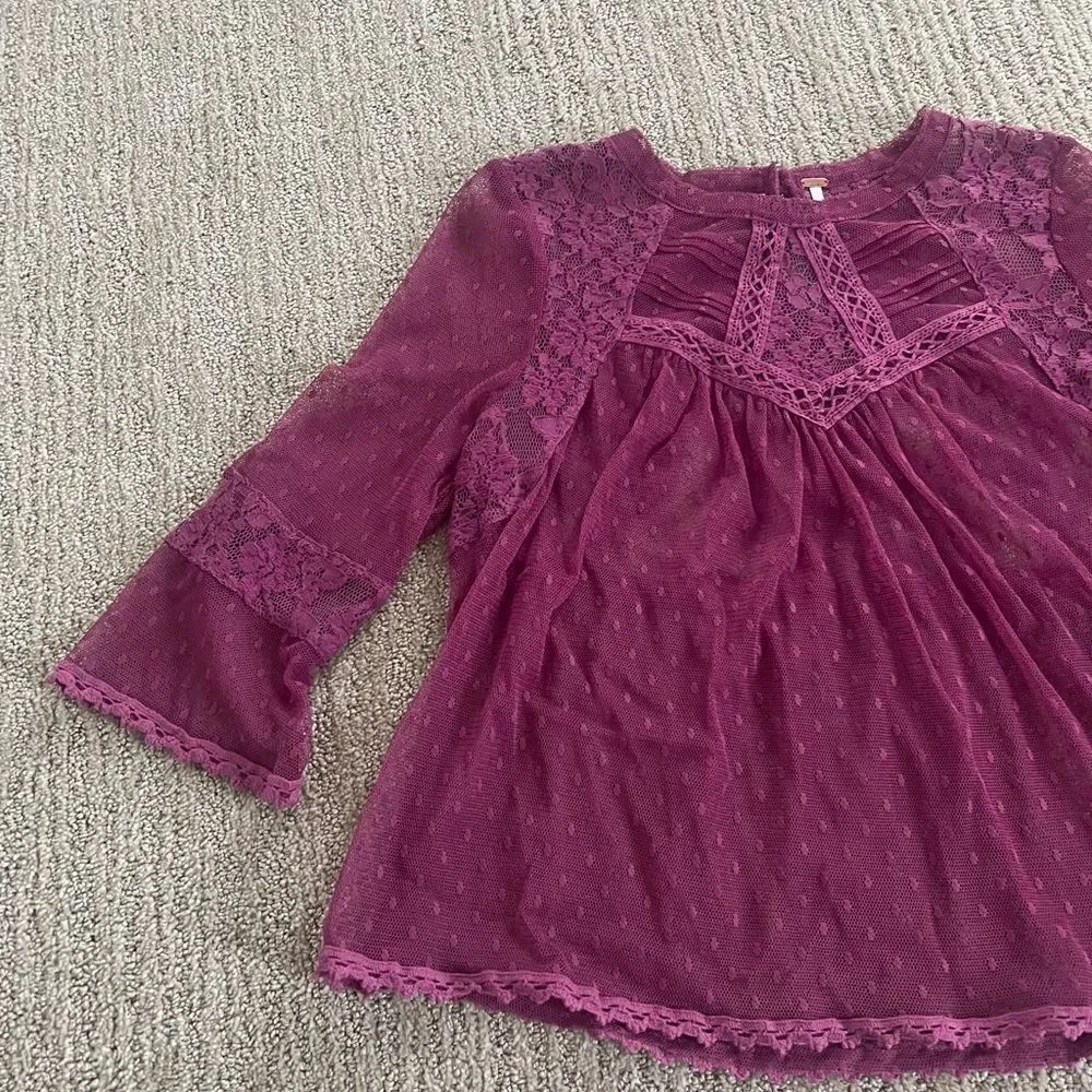 Free People PinkLace 3/4 Sleeve Flowy Top - Picture 2 of 7